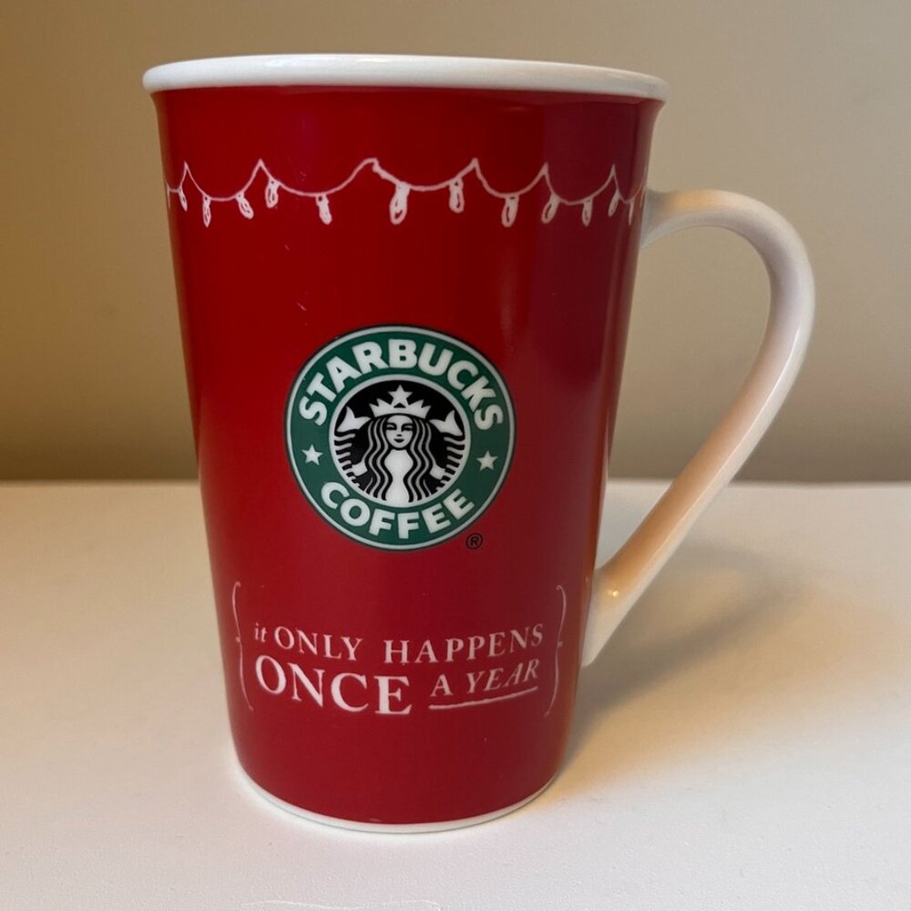 Starbucks Holiday 2005 It Only Happens Once a Year Red Ceramic Cup Mug
